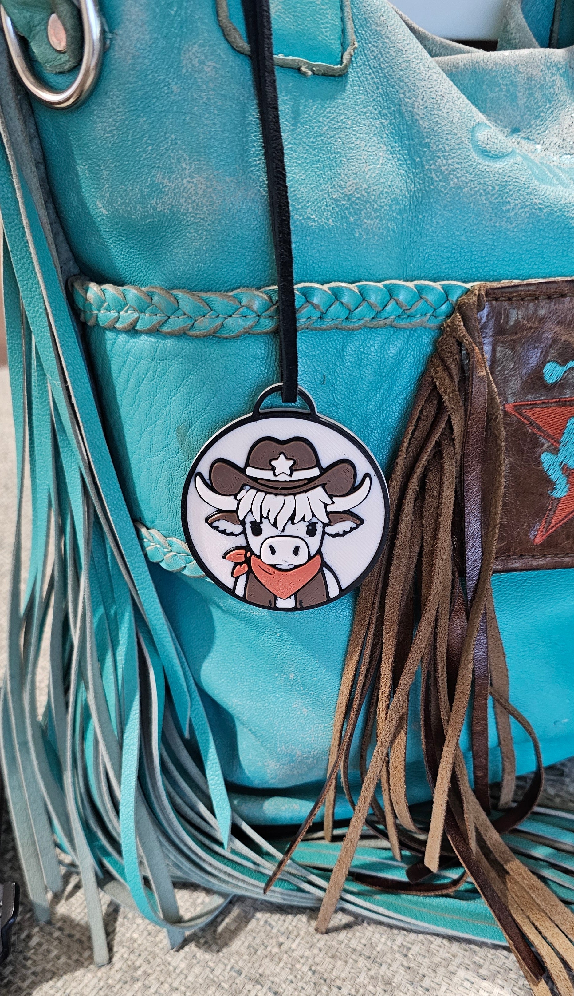 3d Western Cowgirl Cowboy Highland Cow Theme - Necklace, Purse Charm, Earrings, Keychain, Magnet Baha Ranch Western Wear