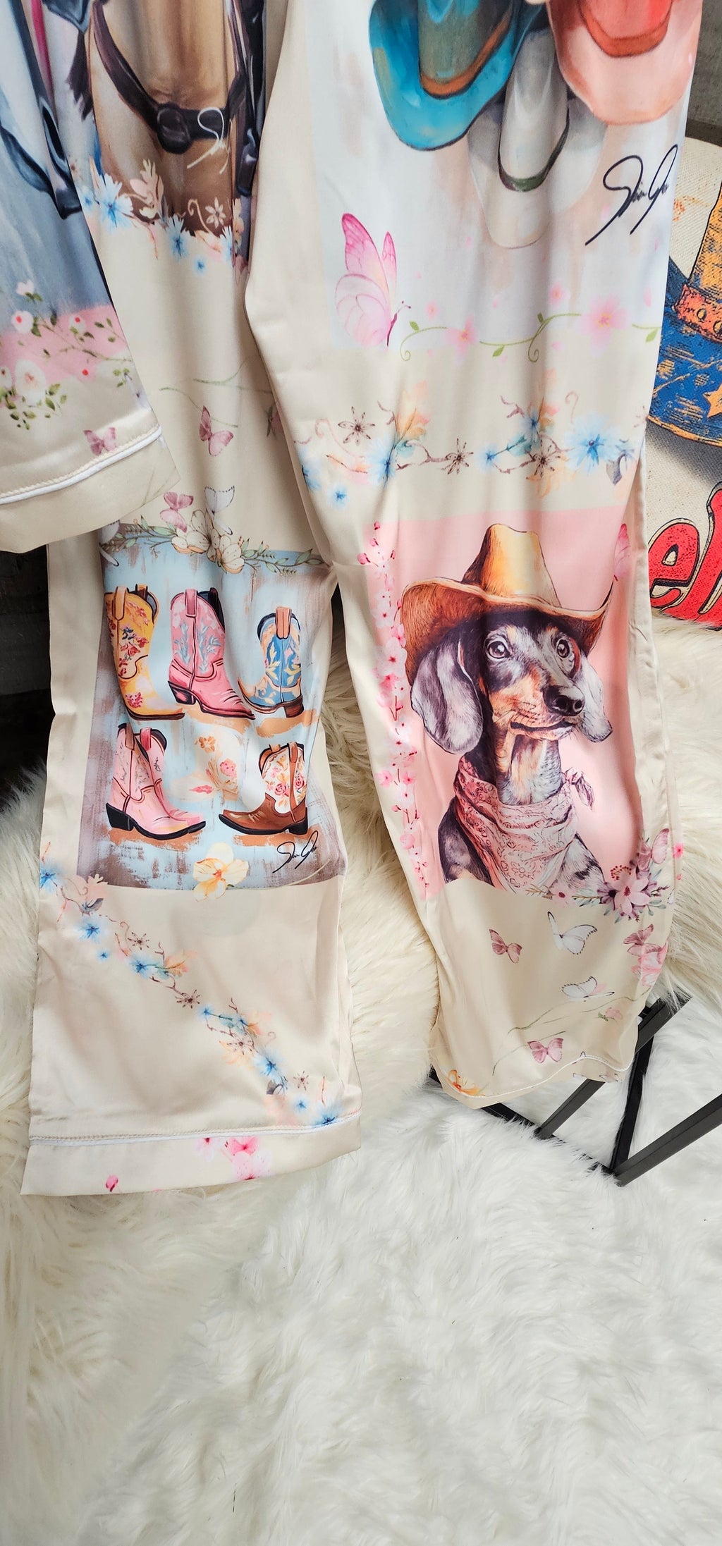Baha Ranch Danilo Painted Cowgirl Satin Long Pajamas Baha Ranch Western Wear