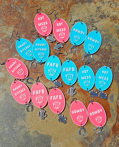 3D Printed Word Salad Earrings Baha Ranch Western Wear