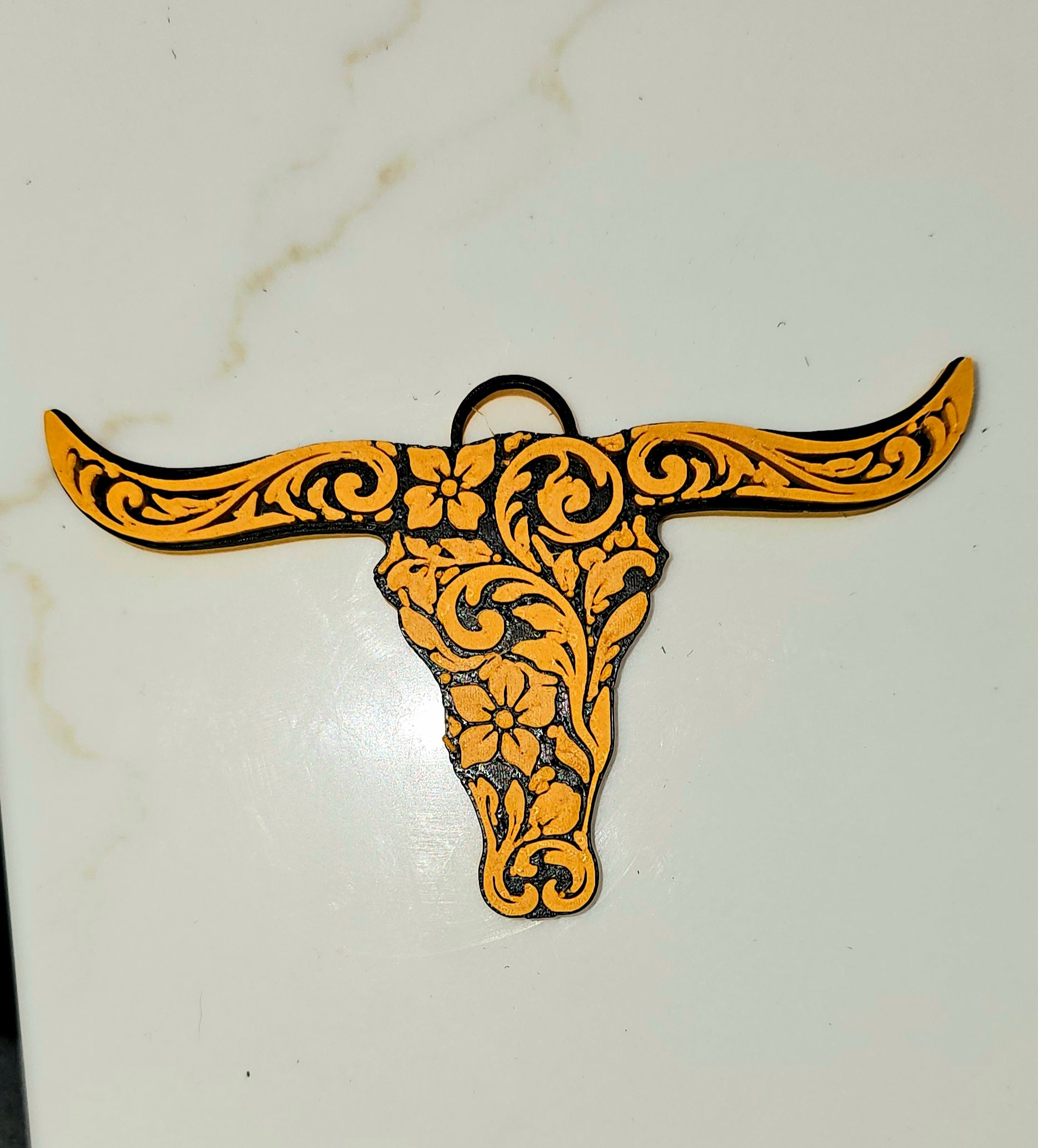 3d Print Tooled Longhorn Keychain or Purse Charm Ornament - Made in America - choice of colors Baha Ranch Western Wear