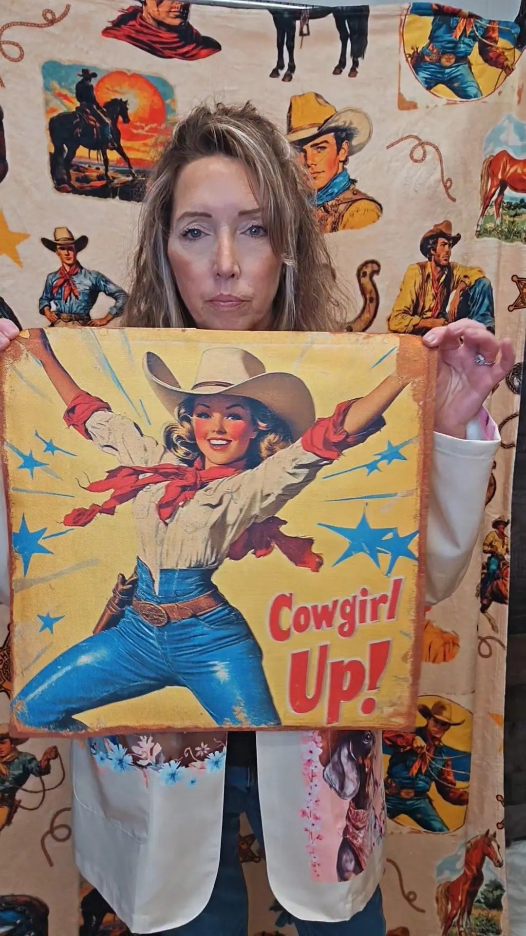 Vintage Cowgirl Up Throw Pillow Case 18 x 18 Made in America Baha Ranch Western Wear