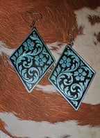 3D Print Western Tooled Floral Earrings Made in America Choice of Colors Baha Ranch Western Wear