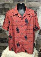 Baha Ranch Brown Saddle Up Western Hawaiian Shirt Made in America Baha Ranch Western Wear