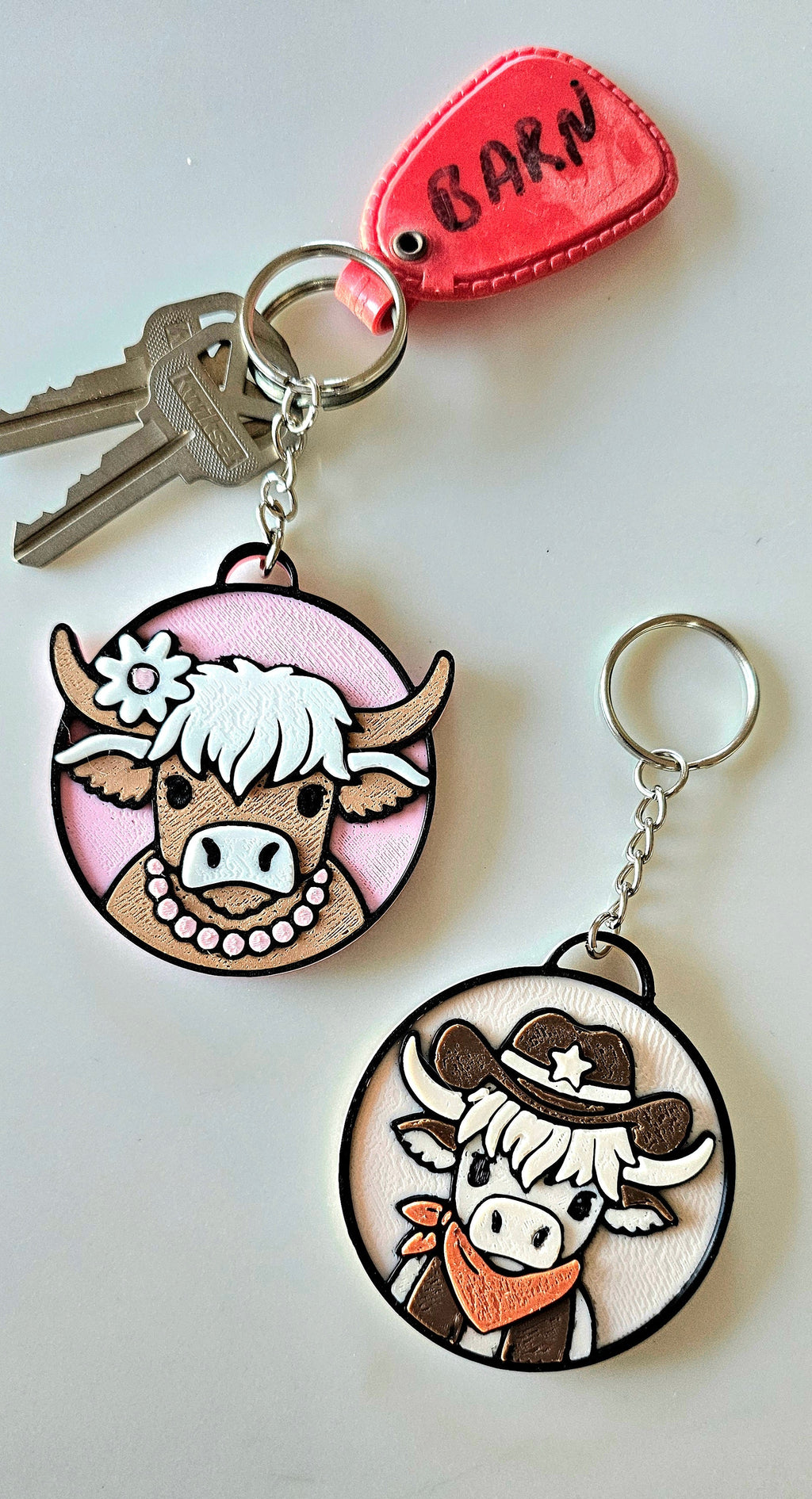 3d Western Cowgirl Cowboy Highland Cow Theme - Necklace, Purse Charm, Earrings, Keychain, Magnet Baha Ranch Western Wear