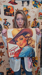 Vintage Cowgirl Up Throw Pillow Case 18 x 18 Made in America Baha Ranch Western Wear