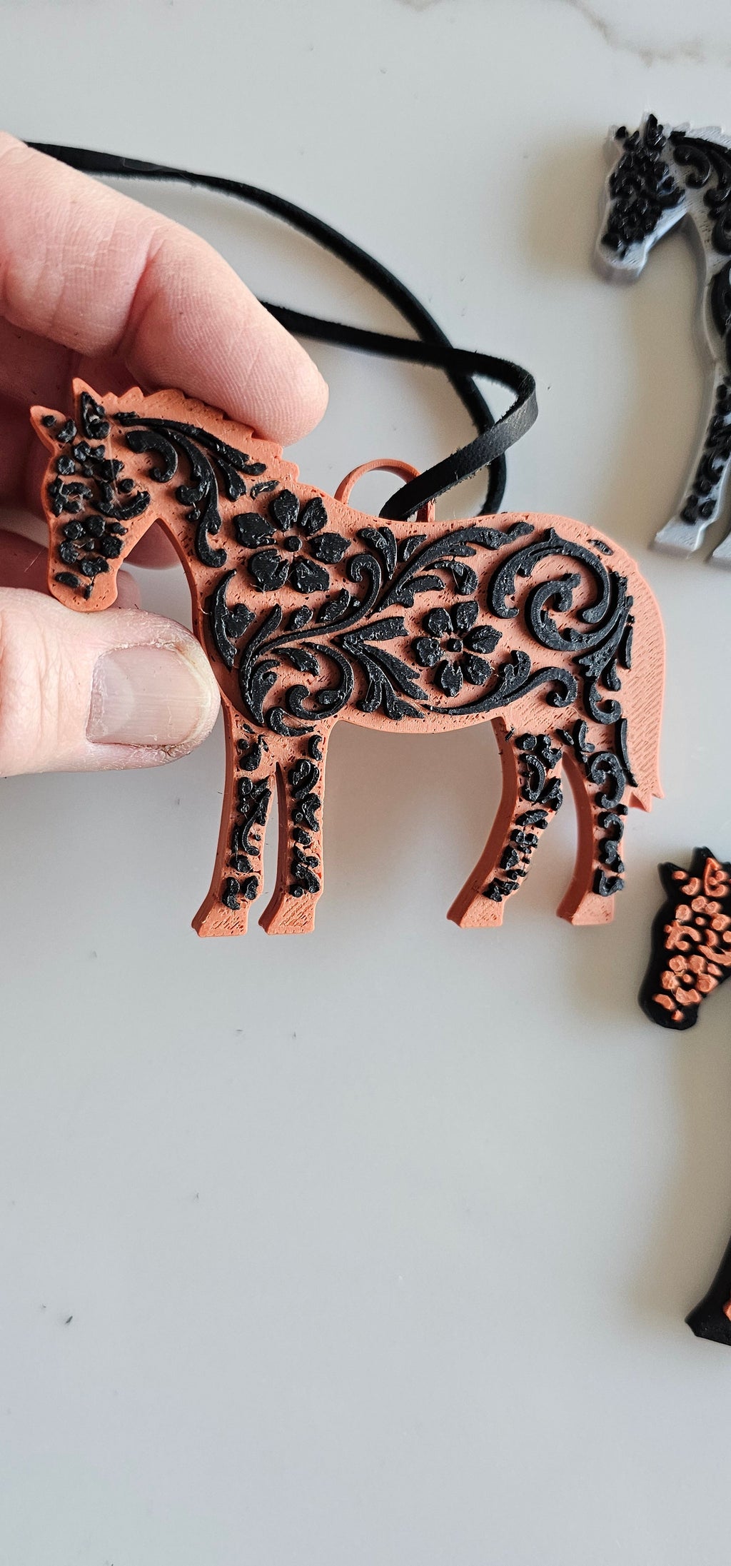Baha Ranch 3D Print Floral Tooled Horse Charm or Keychain Made in America Baha Ranch Western Wear