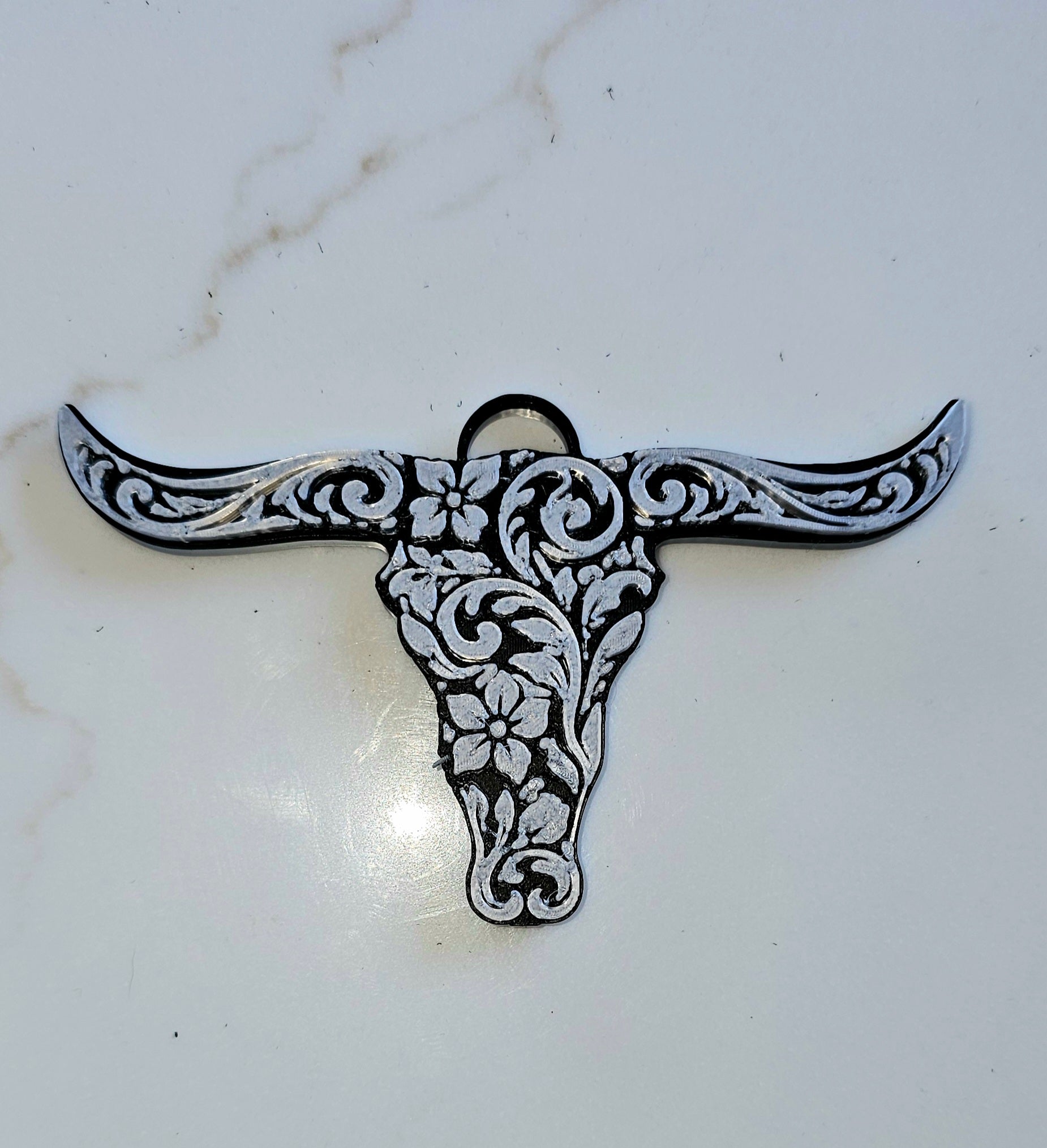 3d Print Tooled Longhorn Keychain or Purse Charm Ornament - Made in America - choice of colors Baha Ranch Western Wear