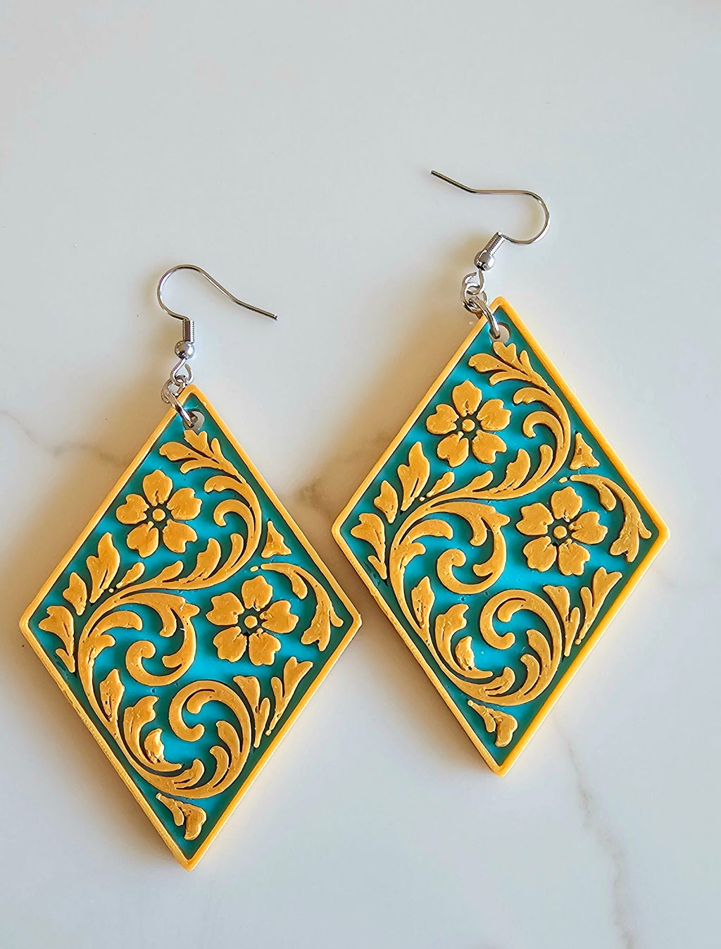 3D Print Western Tooled Floral Earrings Made in America Choice of Colors Baha Ranch Western Wear