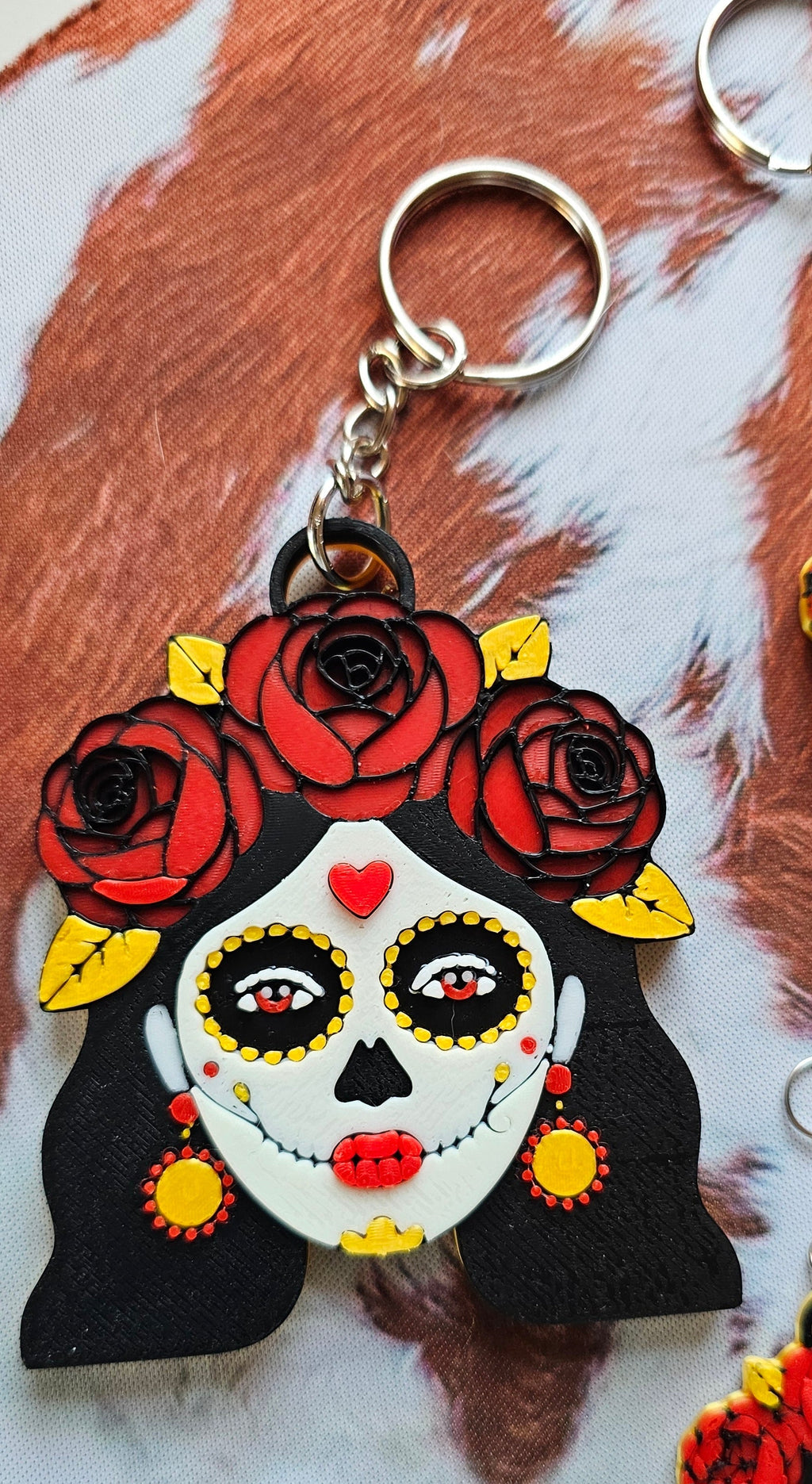 3D Print Mexico Theme Día de los Muertos Day of The Dead Sugar Skull Keychain or Earrings Baha Ranch Western Wear