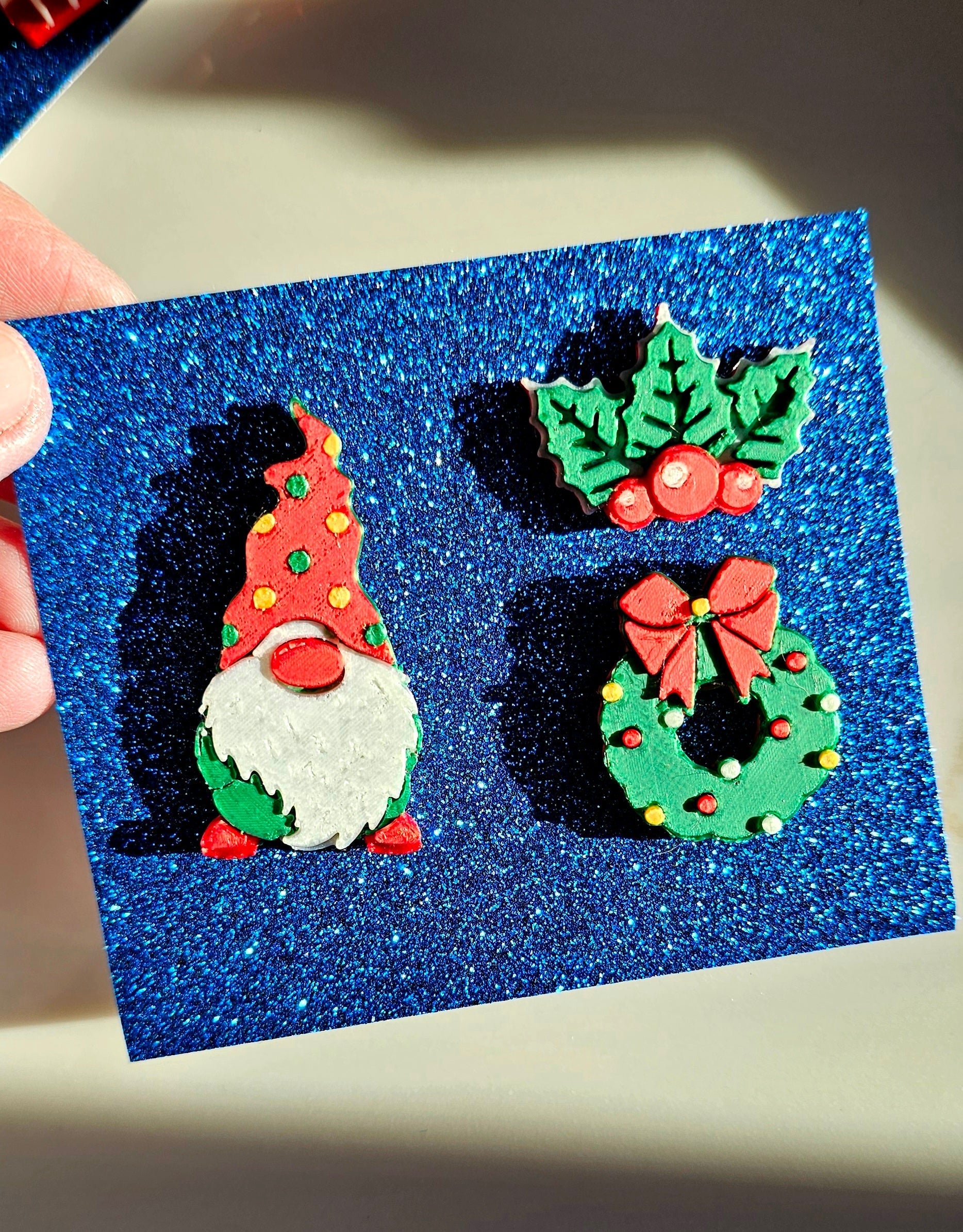 set of 3 Gnome Wreath Holly Hat Pins Christmas Made in America Baha Ranch Western Wear