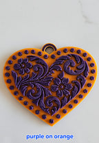 3d Printed Tooled Cowboy Cowgirl Heart  Keychain or Purse Charm Baha Ranch Western Wear