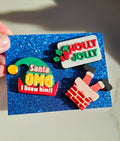 set of 3 Holly Jolly Santa Elf I Know Him Hat Pins Christmas Made in America Baha Ranch Western Wear