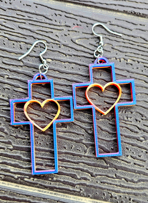 3D Print Christian Cross Faith Earrings Made in America Baha Ranch Western Wear
