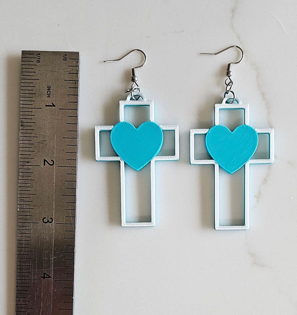 3D Print Christian Cross Faith Earrings Made in America Baha Ranch Western Wear