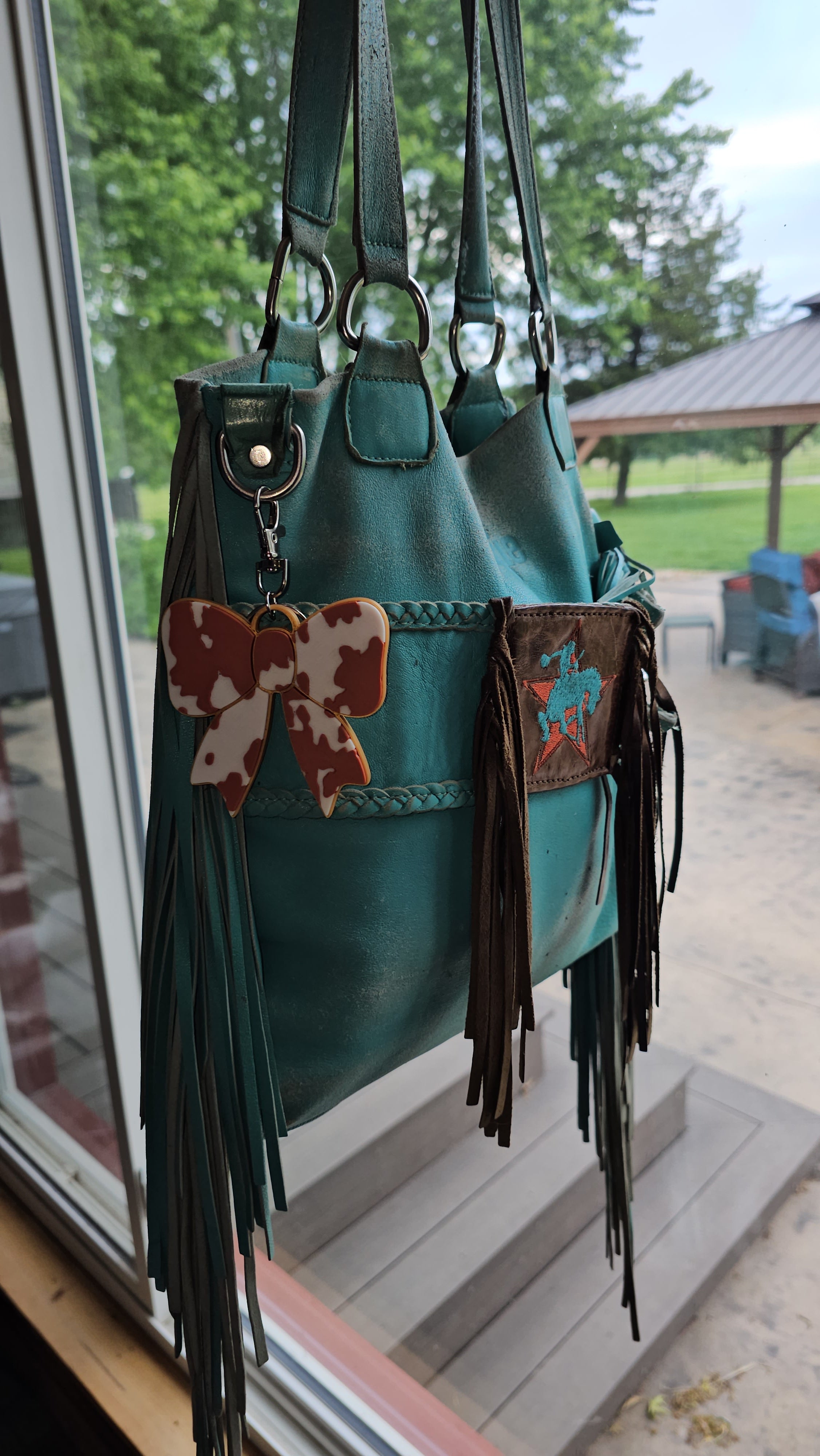 3d Print Puffy Bow Trend Keychain Fringe Cow Print Western Made in America Baha Ranch Western Wear