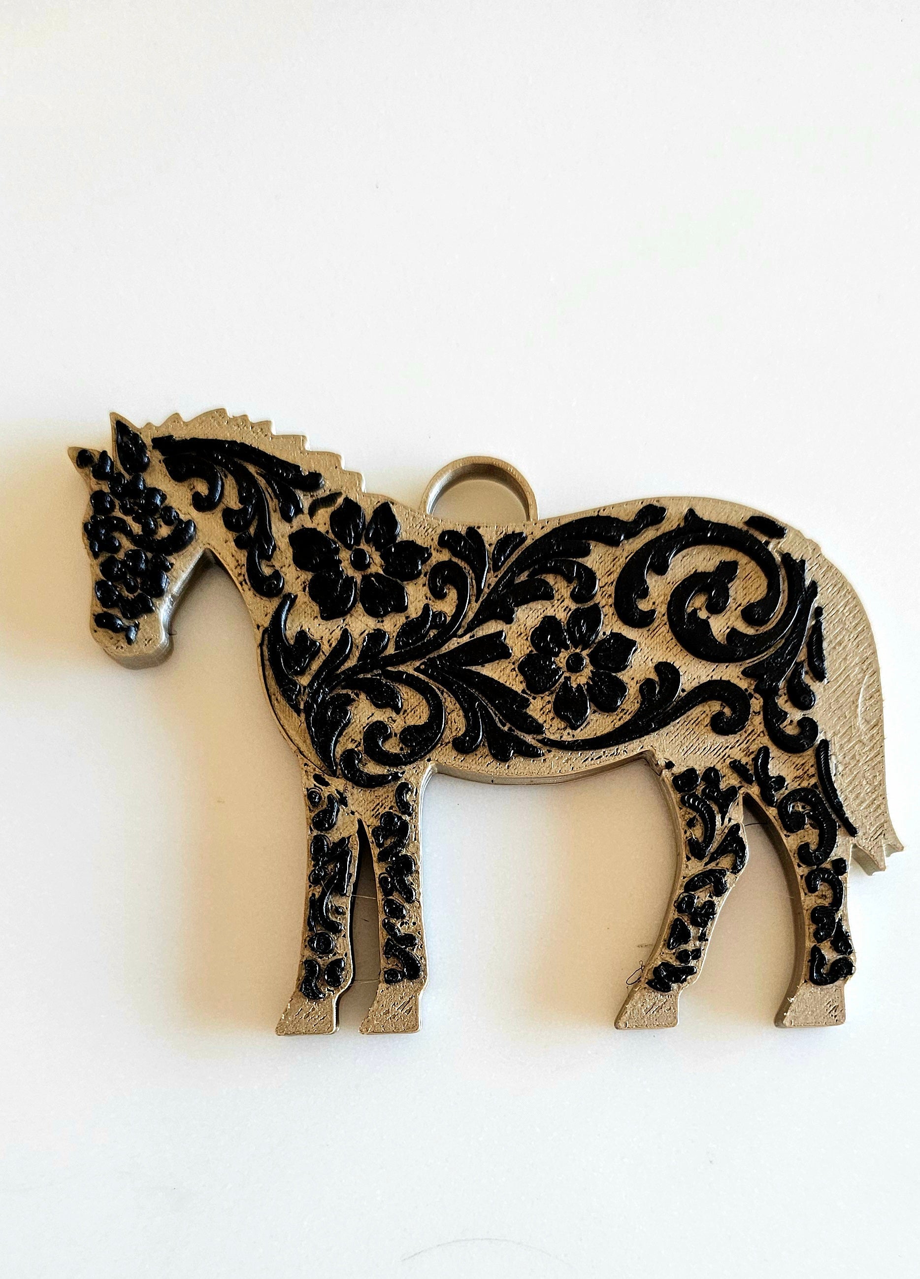 Baha Ranch 3D Print Floral Tooled Horse Charm or Keychain Made in America Baha Ranch Western Wear