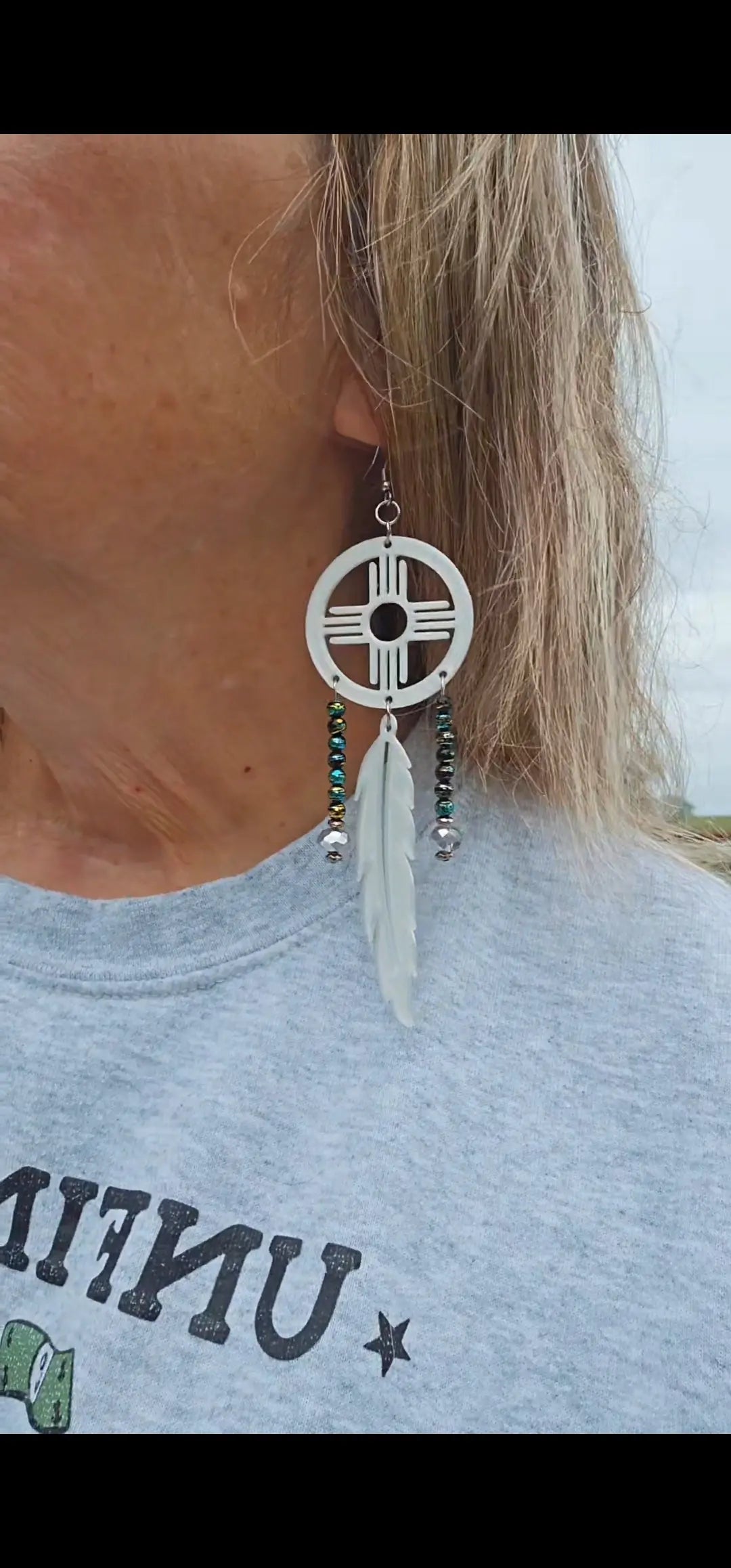 3D print Lightweight New Mexico Zia Feather Dream Catcher Earrings Made in America Baha Ranch Western Wear