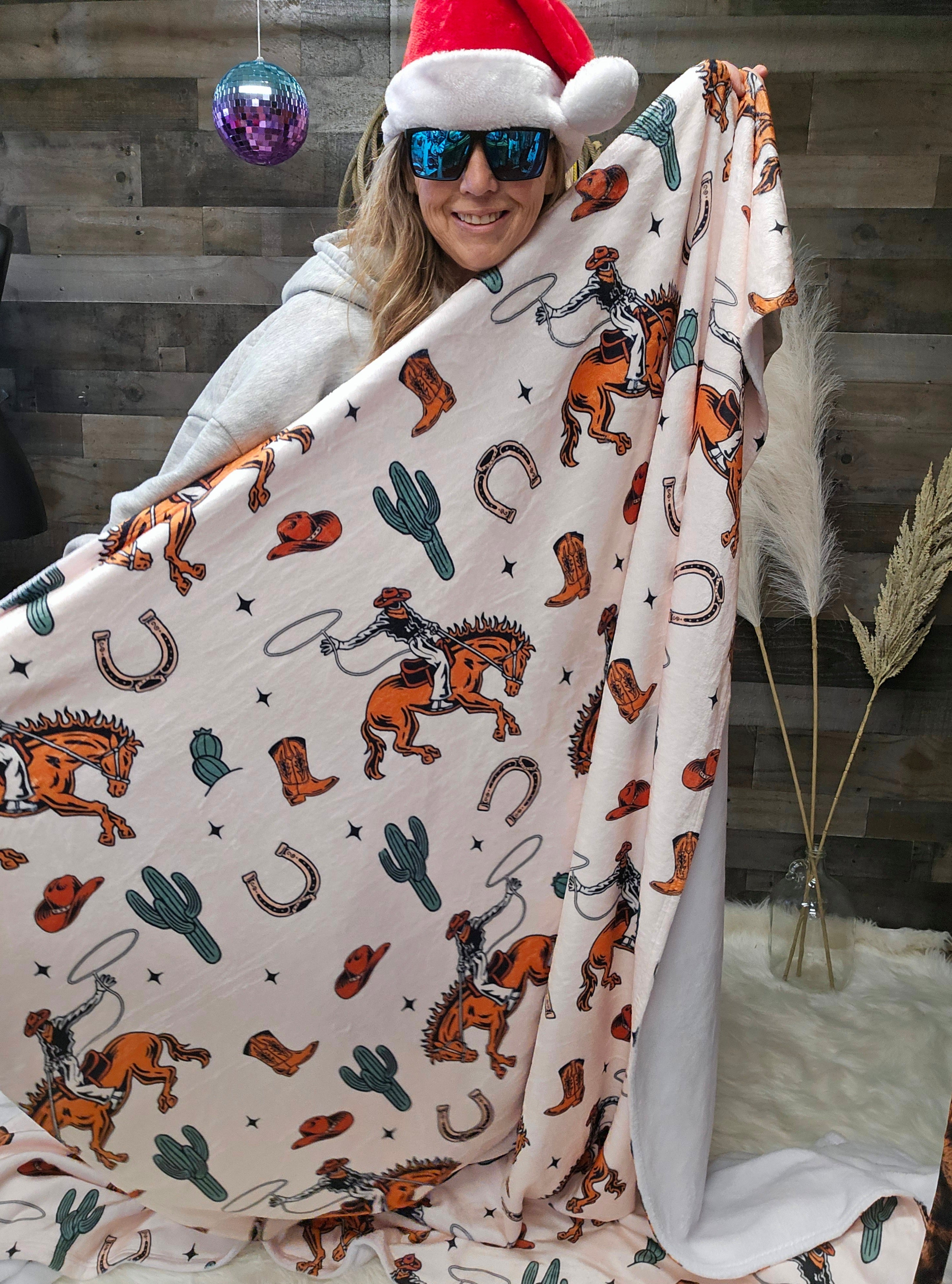 Rodeo Cowboy Throw Blanket Ultra-Soft Micro Fleece Blanket 60" x 80" Made in America Baha Ranch Western Wear