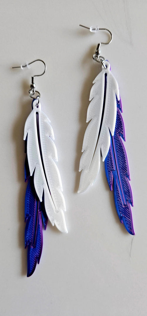 3D Print Double Feather Boho Earrings Made in America Baha Ranch Western Wear