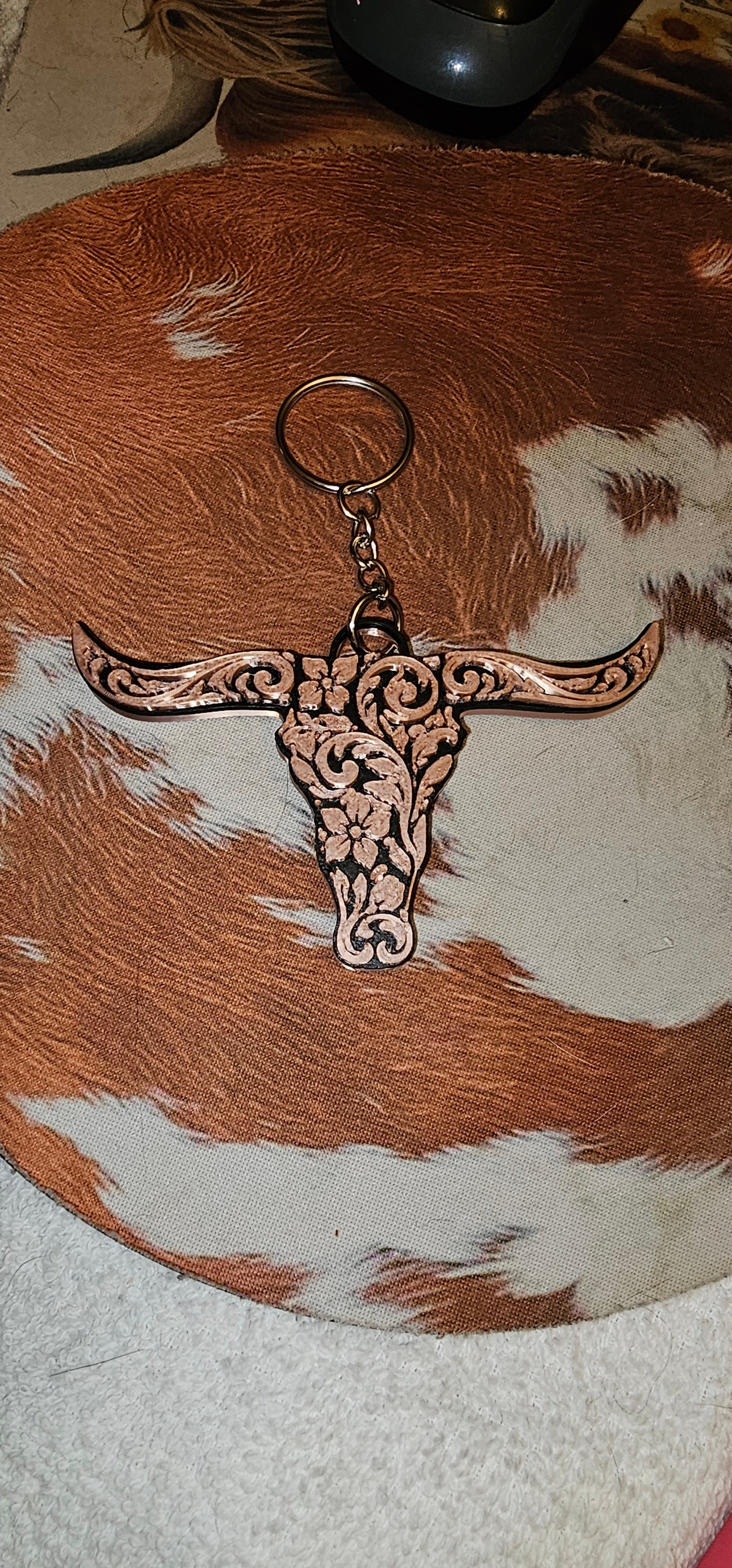 3d Print Tooled Longhorn Keychain or Purse Charm Ornament - Made in America - choice of colors Baha Ranch Western Wear