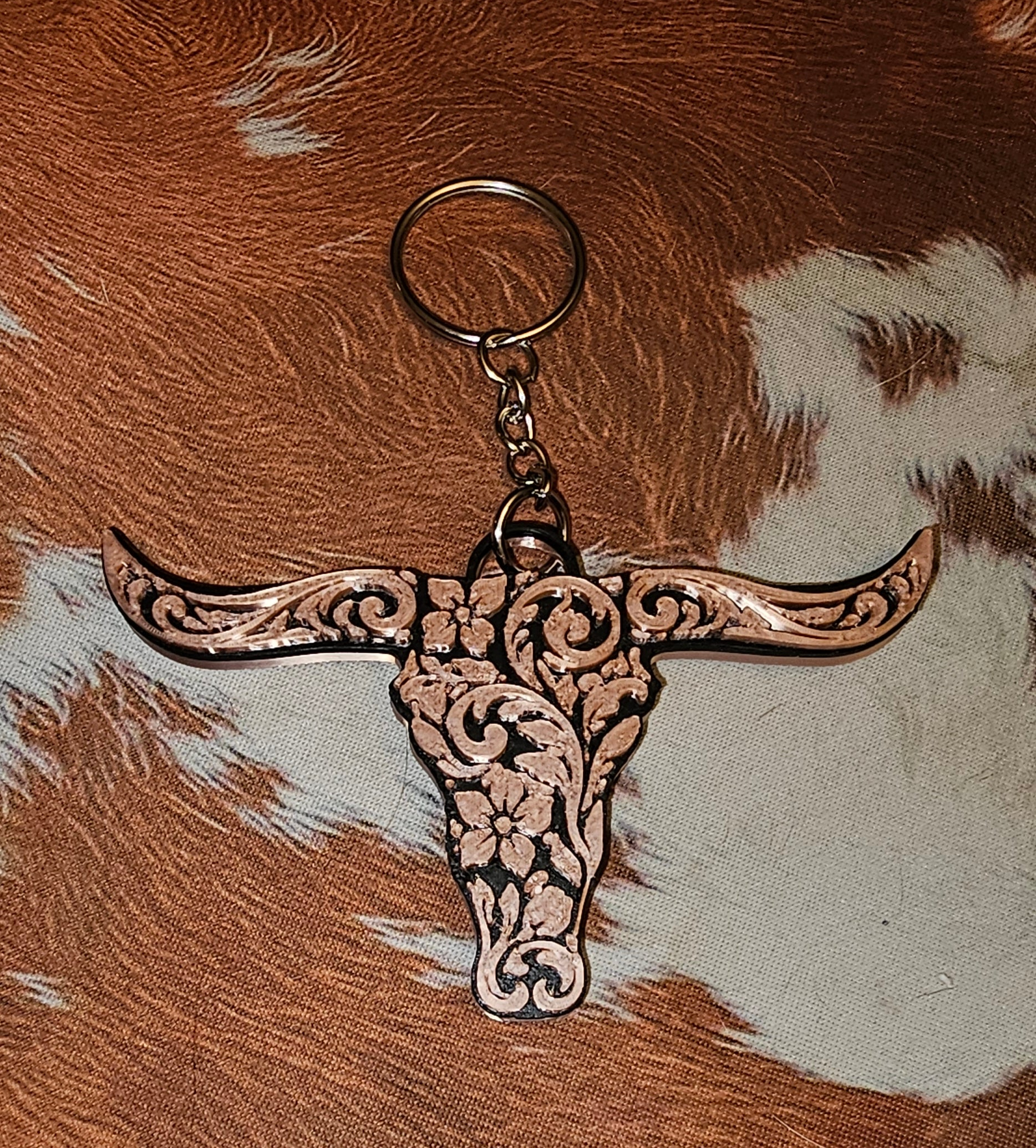 3d Print Tooled Longhorn Keychain or Purse Charm Ornament - Made in America - choice of colors Baha Ranch Western Wear