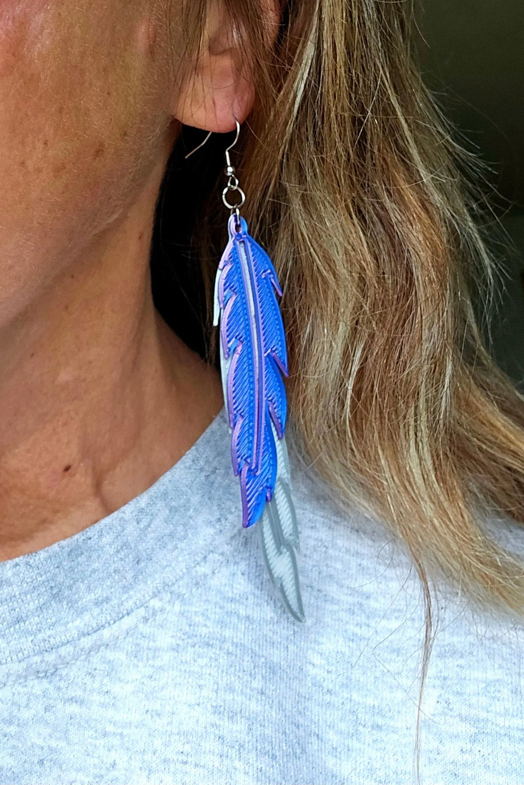 3D Print Double Feather Boho Earrings Made in America Baha Ranch Western Wear