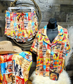 Baha Ranch Vintage Rodeo Poster Satin Pajama Set Baha Ranch Western Wear