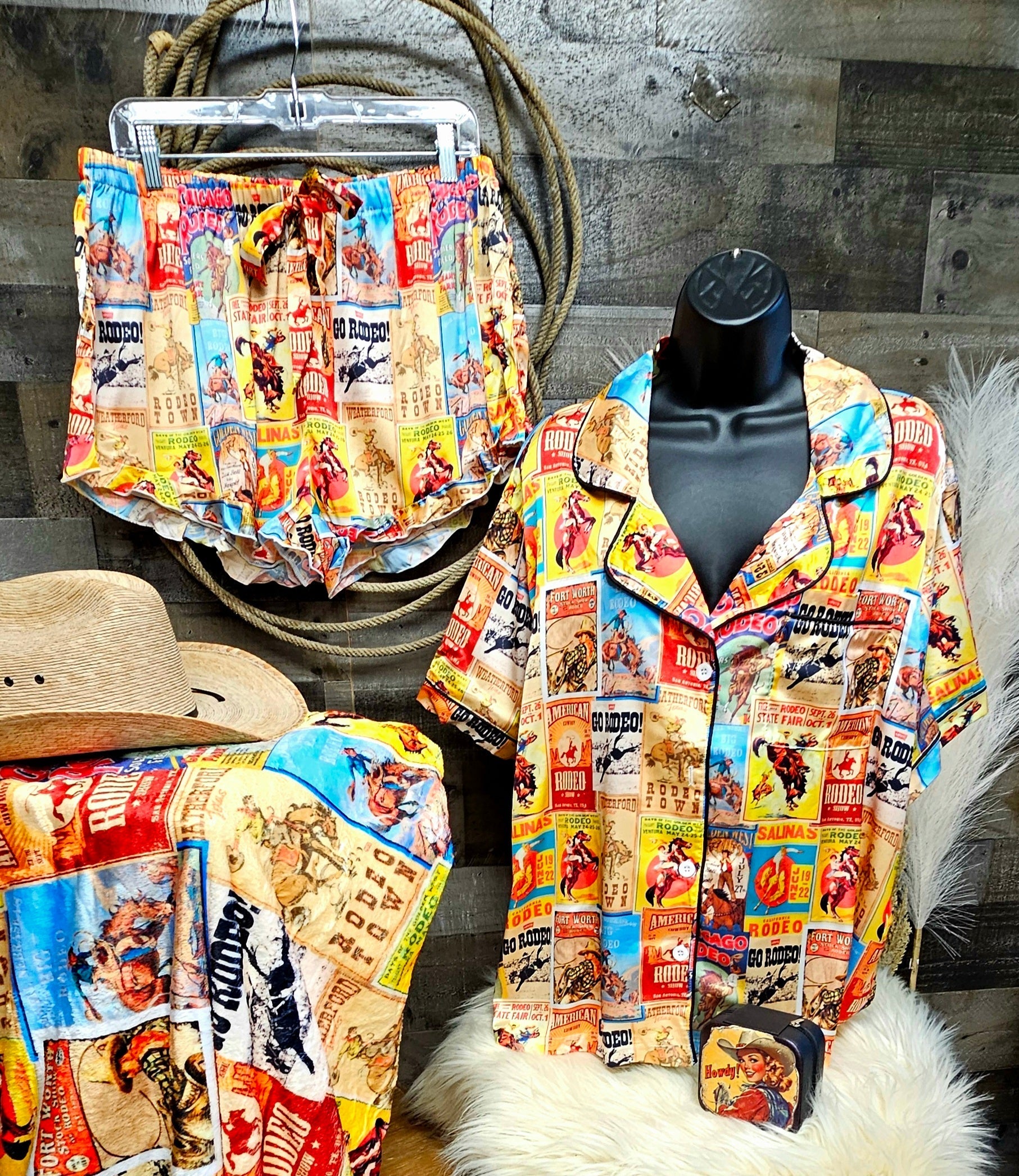 Baha Ranch Vintage Rodeo Poster Satin Pajama Set Baha Ranch Western Wear