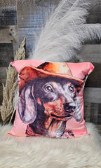 Baha Ranch Cowgirl Dachsund  Velvety Soft Throw Pillow Case Made in America Baha Ranch Western Wear
