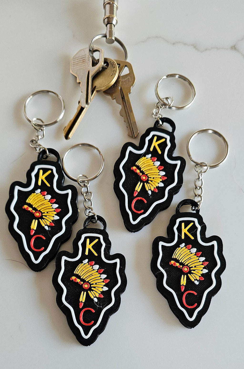 3D Print Chiefs Arrowhead Kc 15 Mahomes Kansas City 87 Kelce Football Keychain Made in America Baha Ranch Western Wear