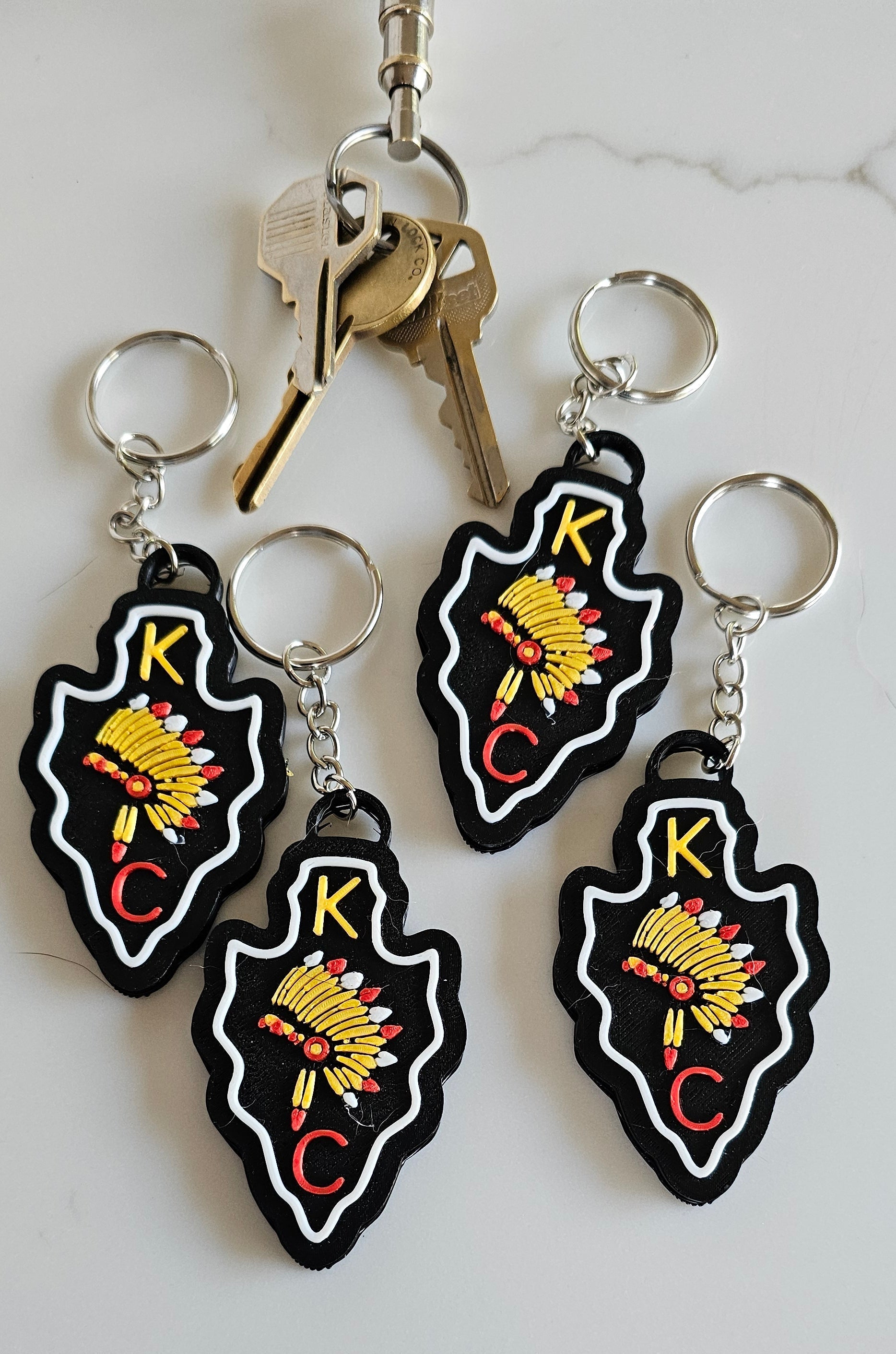 3D Print Chiefs Arrowhead Kc 15 Mahomes Kansas City 87 Kelce Football Keychain Made in America Baha Ranch Western Wear