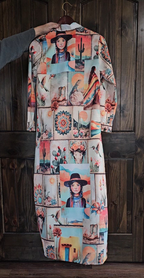 Colores de Mexico Pictures of the Southwest Button-Up Long Sleeve Shirt Dress Duster Baha Ranch Western Wear