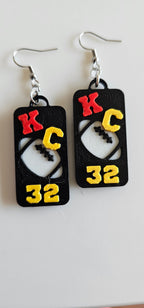 3D Print KC Chiefs Player Number Football Earrings choice of number Baha Ranch Western Wear