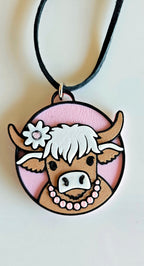 3D Print Cowgirl Highland Cow Picture Necklace or Earrings Western Made in America Baha Ranch Western Wear