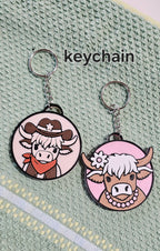 3d Western Cowgirl Cowboy Highland Cow Theme - Necklace, Purse Charm, Earrings, Keychain, Magnet Baha Ranch Western Wear