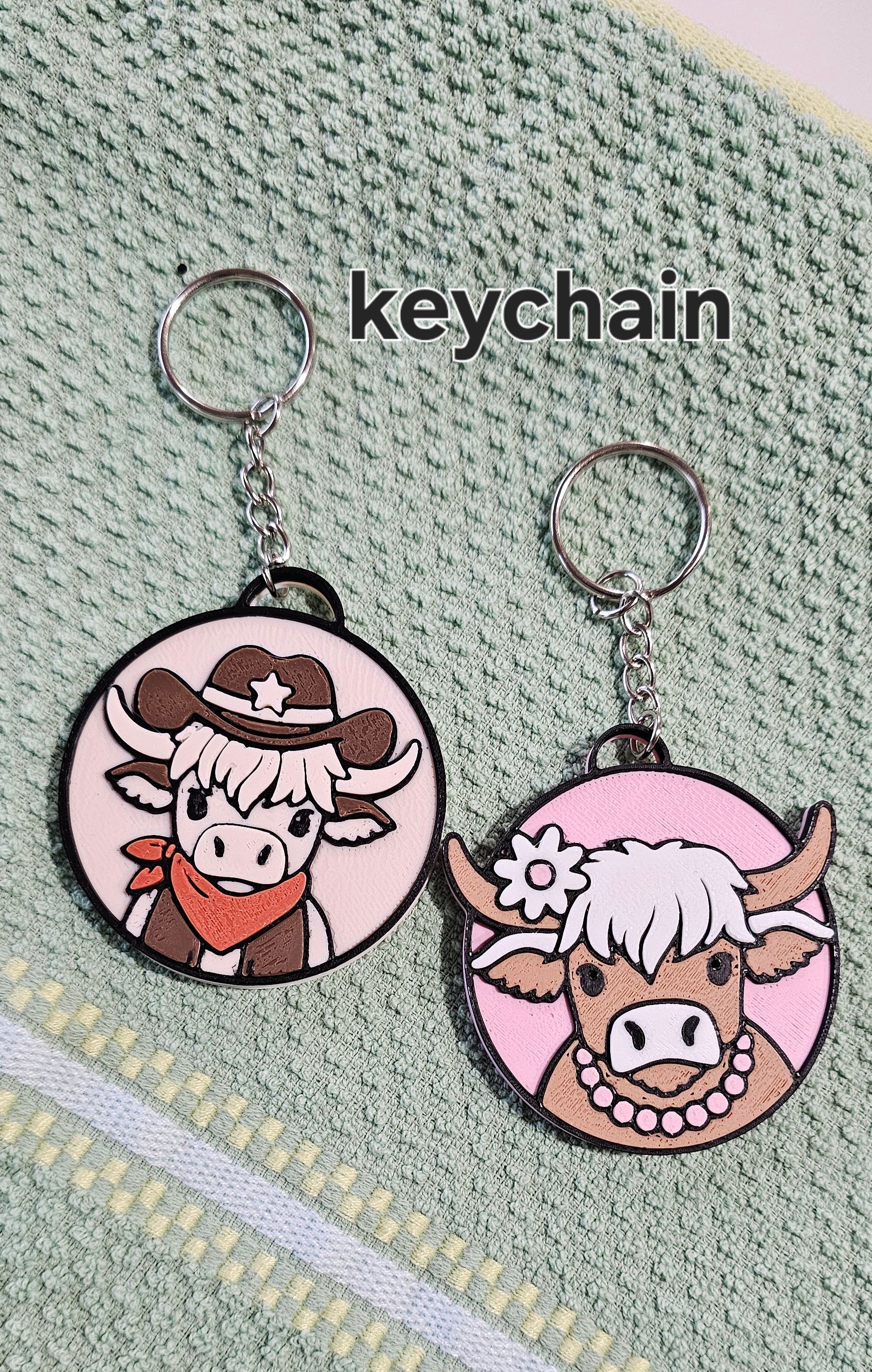 3d Western Cowgirl Cowboy Highland Cow Theme - Necklace, Purse Charm, Earrings, Keychain, Magnet Baha Ranch Western Wear