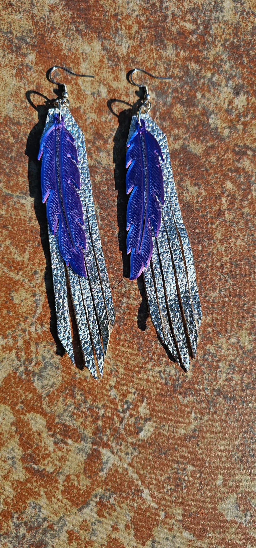 3D Printed Feather Leather Fringe Earrings Made in America Baha Ranch Western Wear