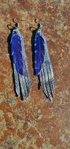 3D Printed Feather Leather Fringe Earrings Made in America Baha Ranch Western Wear