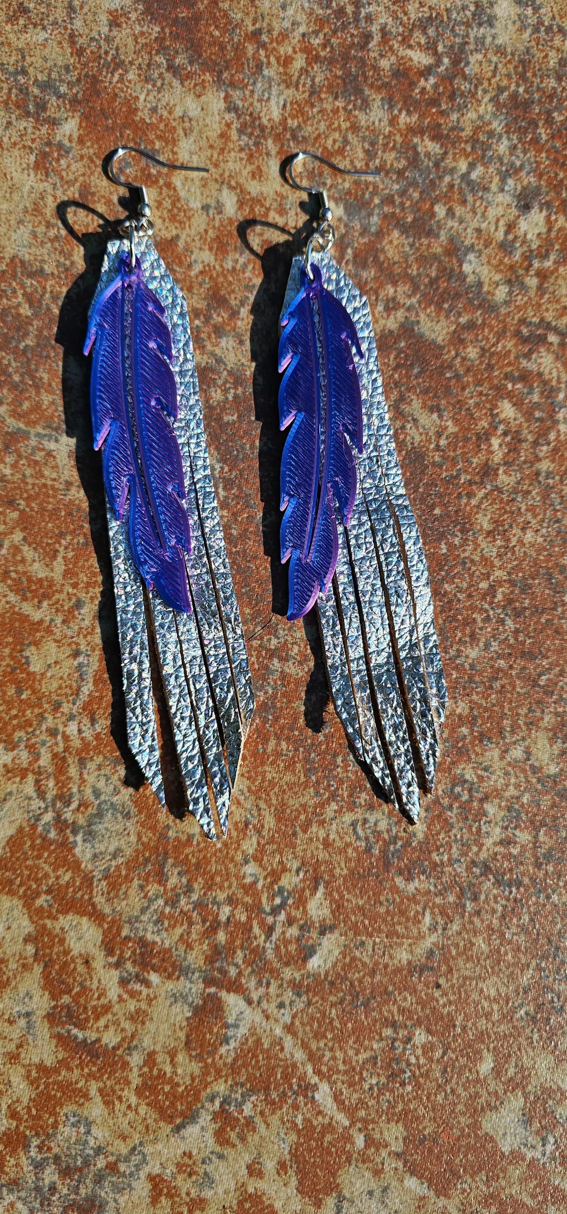 3D Printed Feather Leather Fringe Earrings Made in America Baha Ranch Western Wear