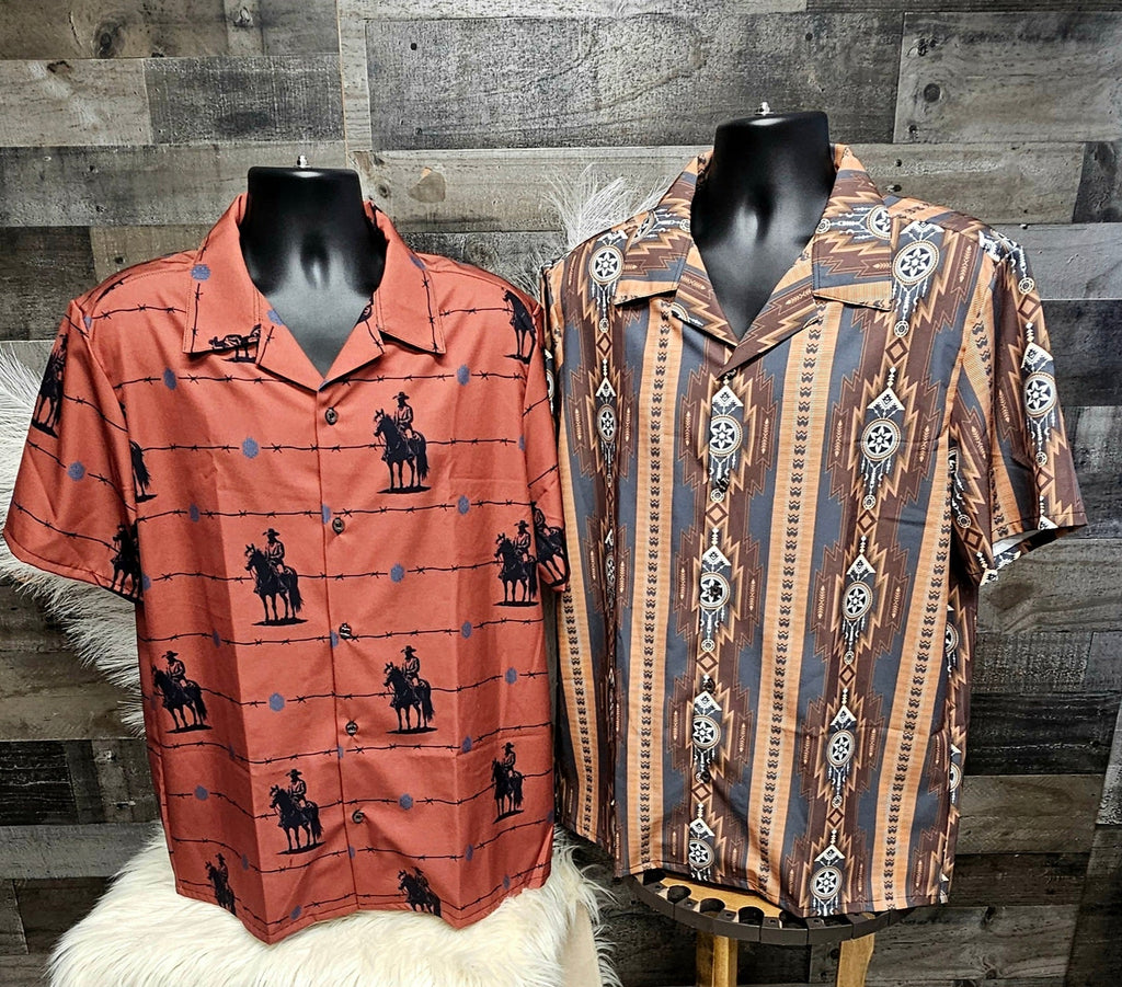 Baha Ranch Mocha Aztec Hawaiian Shirt Made in America Baha Ranch Western Wear