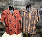 Baha Ranch Mocha Aztec Hawaiian Shirt Made in America Baha Ranch Western Wear