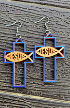 3D Print Christian Cross Faith Earrings Made in America Baha Ranch Western Wear
