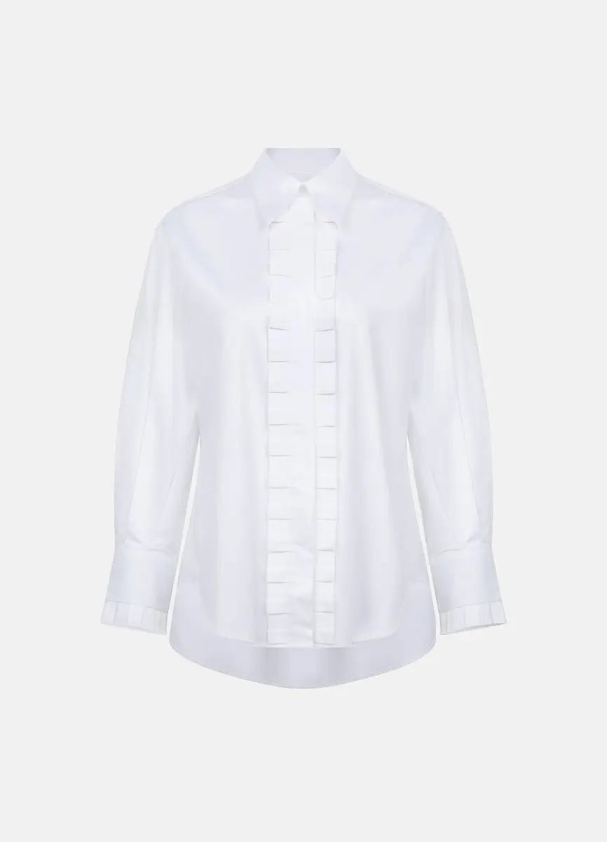 Settima Ruffled White Organic Cotton Shirt ETNA