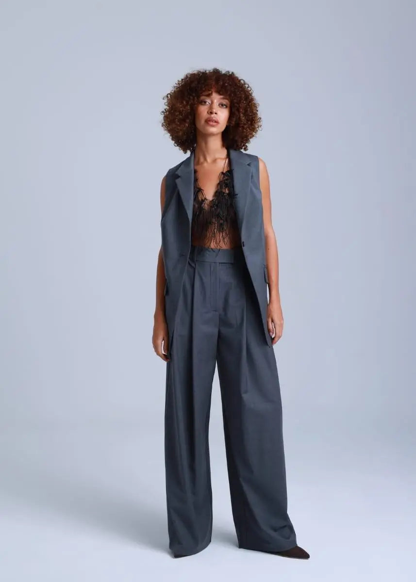 Broadway Sophia Longline Virgin Wool Waistcoat in Mid Grey ETNA