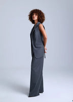 Broadway Sophia Longline Virgin Wool Waistcoat in Mid Grey ETNA