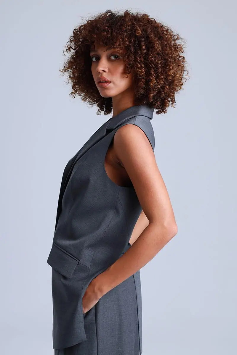 Broadway Sophia Longline Virgin Wool Waistcoat in Mid Grey ETNA