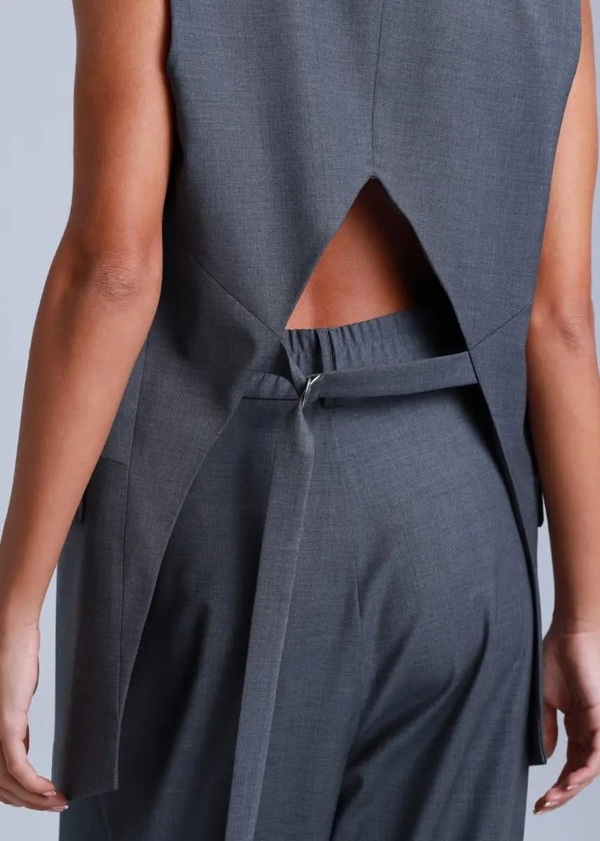 Broadway Sophia Longline Virgin Wool Waistcoat in Mid Grey ETNA