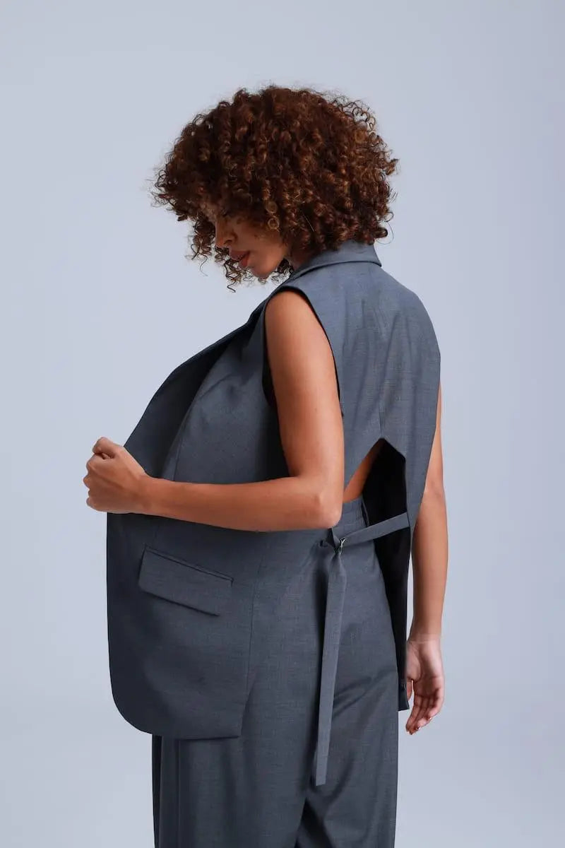 Broadway Sophia Longline Virgin Wool Waistcoat in Mid Grey ETNA