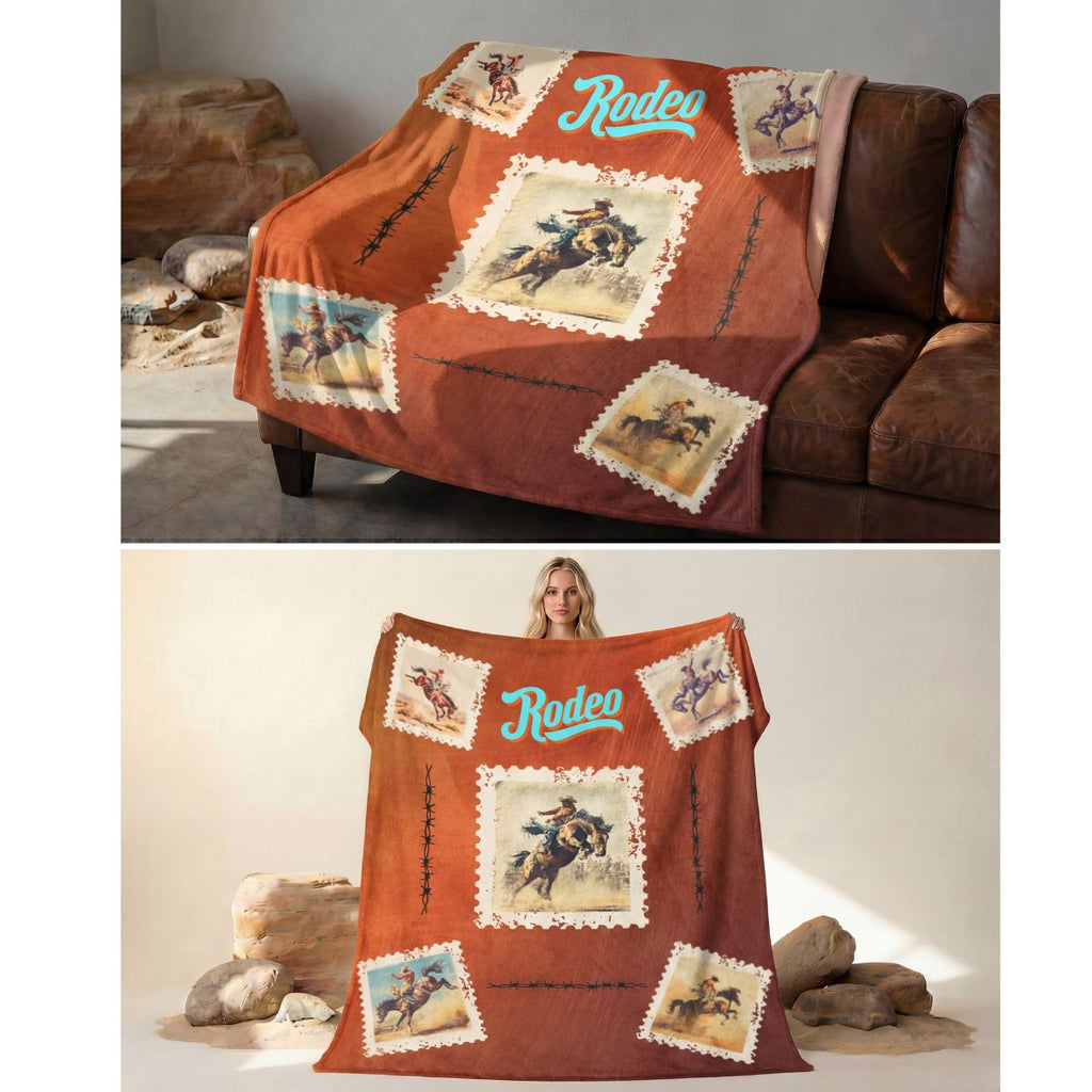 Old Rodeo Western Throw Blanket 60" x 80" Ultra Soft Made in America Baha Ranch Western Wear