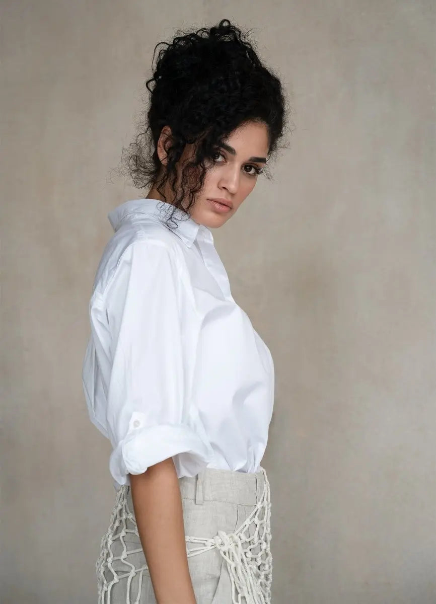 Terza Oversized Rolling-up White Cotton Shirt ETNA
